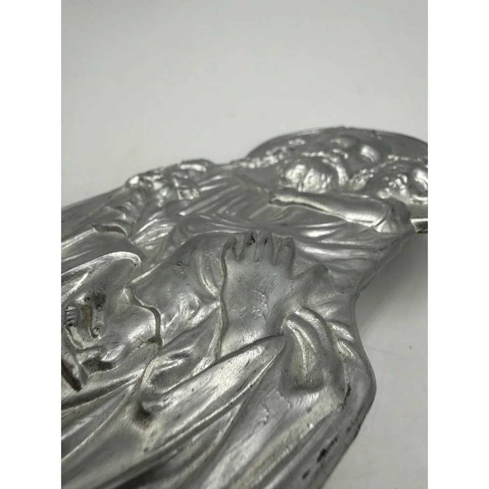 Vintage L.V.A. 1923 Saint Joseph and Child Jesus Silver Tone Relief Plaque 6.25